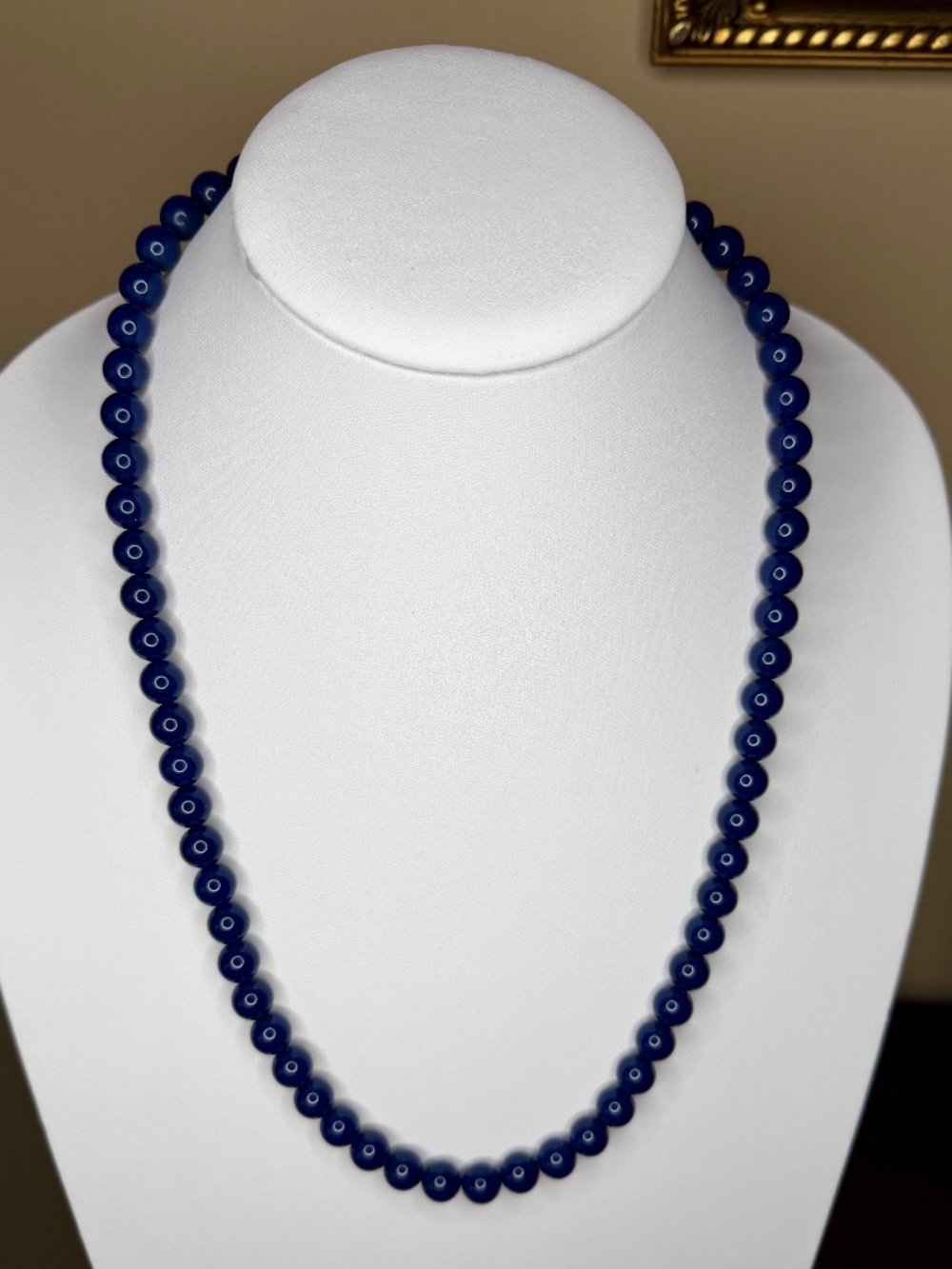 Vintage Navy Blue Lucite Beaded Necklace 12" Drop